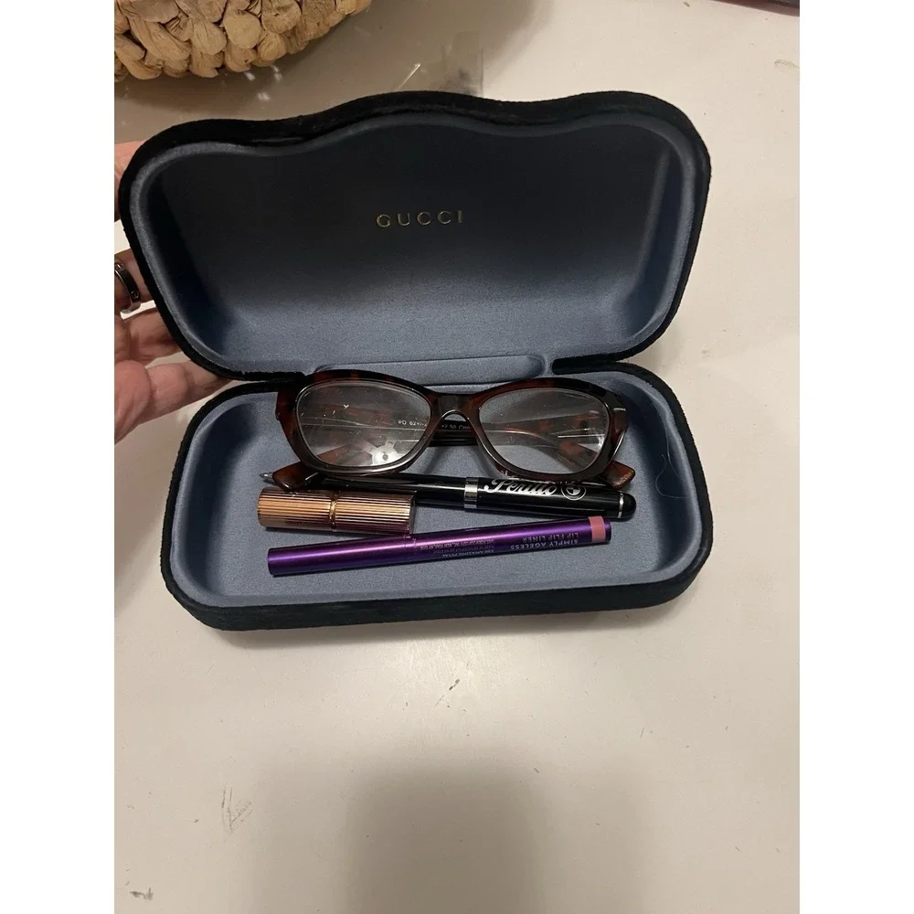 GUCCI eyeglasses case Black Velvet Silk Lined Light Blue. Can Be Used As Clutch
